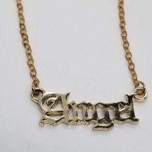 gold tone Angel spellout necklace